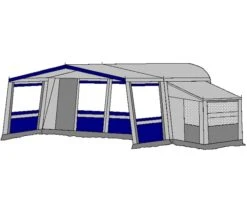 Te Velde Voortent De Vaart Lux 240 Cm Blauw -Buitenkampeer Winkel te velde voortenten met uitbouw en luifel de vaart lux blauw